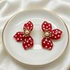 Orange Polka Dot Flower Stud Earrings Faux Pearl Center Gold Edged Sweet Style for Girls Daily Casual Outfits