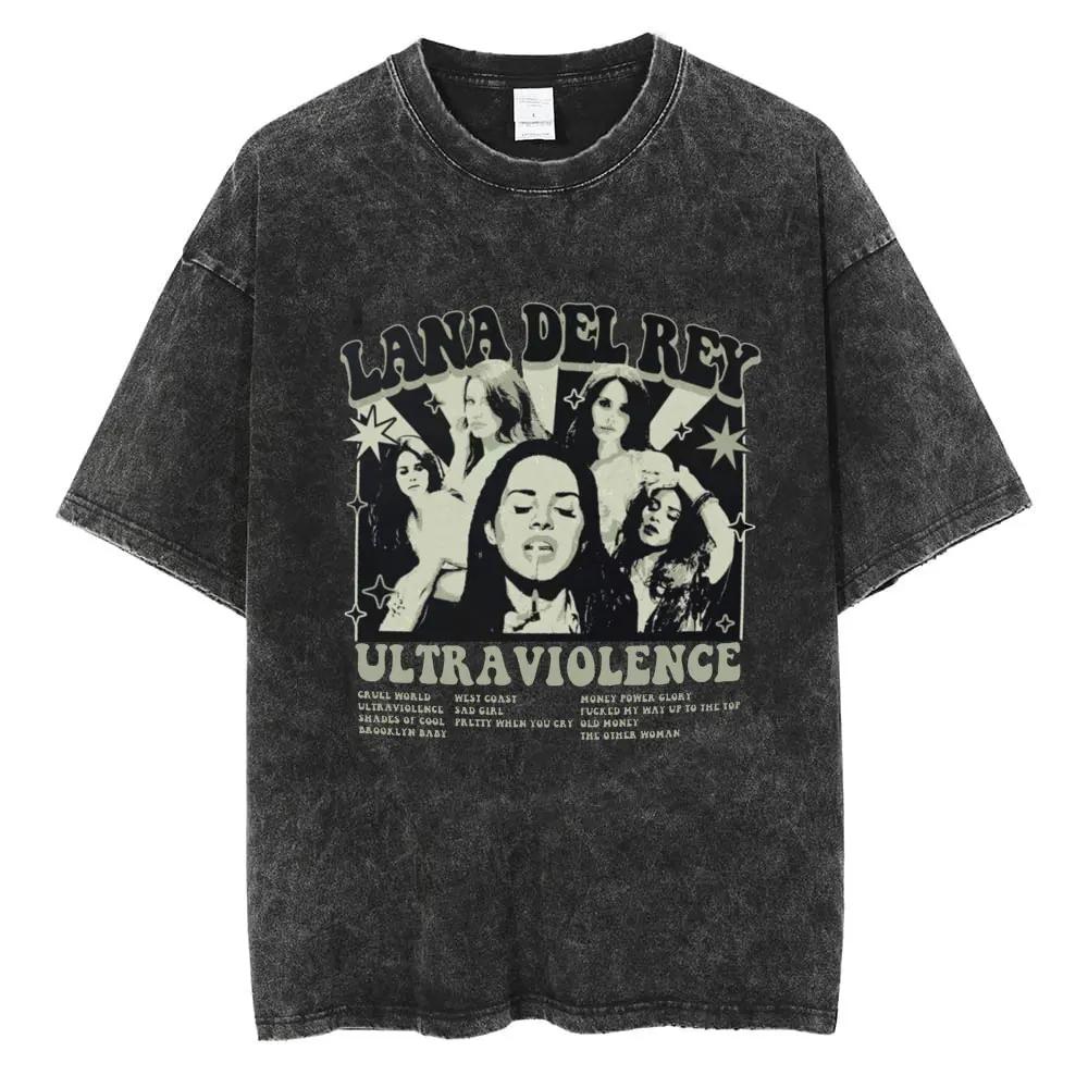 S Maglietta Lavata di Lana Del Rey Harajuku Uomo Donna Retro Manica Corta T-shirt alla Moda Cotone Oversize Streetwear
