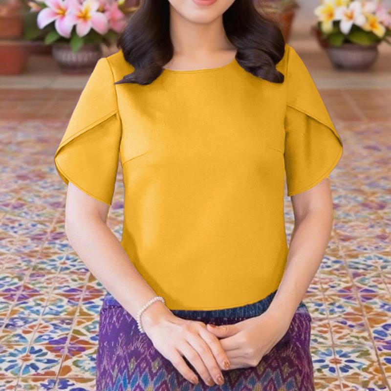 ZANZEA Women Casual Round Neck Summer Short Sleeve Plain Blouse