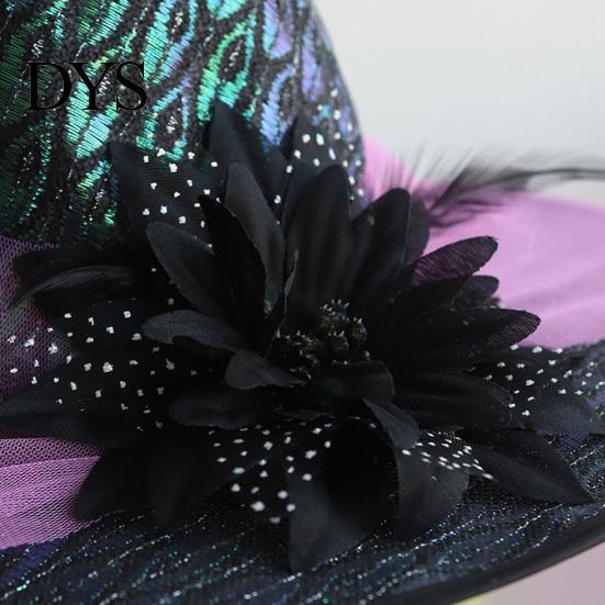 Fashionable Theme Event Hat Halloween Star Witch Hat, Mesh Veil Rose Feather Cone Adult Party Hats for Women, Gothic Costume Headwear, Cosplay