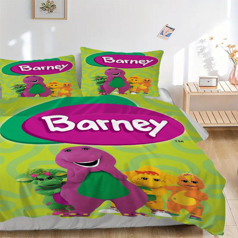 Barney Show Bedding 3 Piece Set HD Print Duvet Cover Pillowcases for Teens Adult Bedroom Decoration Christmas Gift