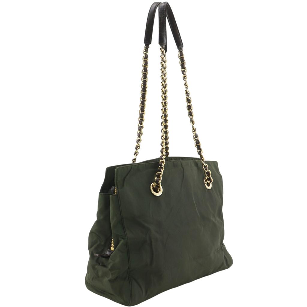 PRADA Chain tote Tote Bag Shoulder khaki Nylon Women Used