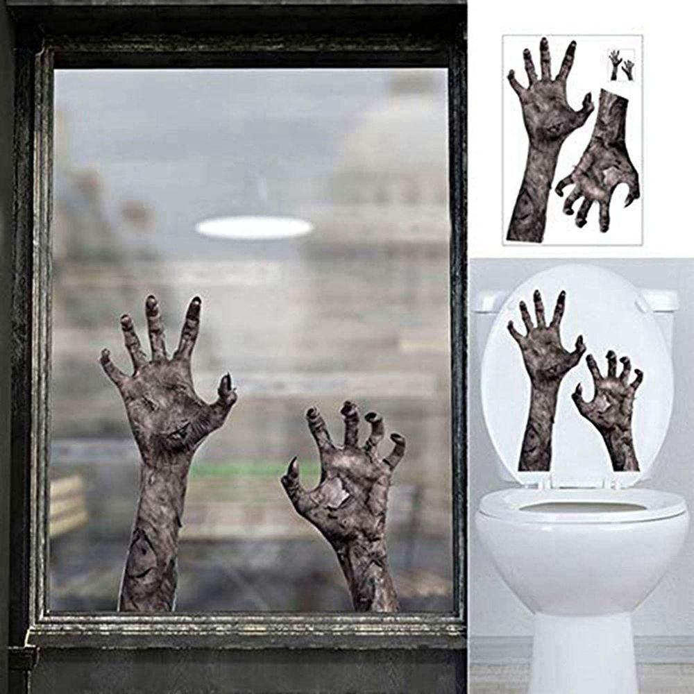 Festive White Film Halloween Party Decals Halloween Sticker Wall Sticker Window Decor Ghost Hand