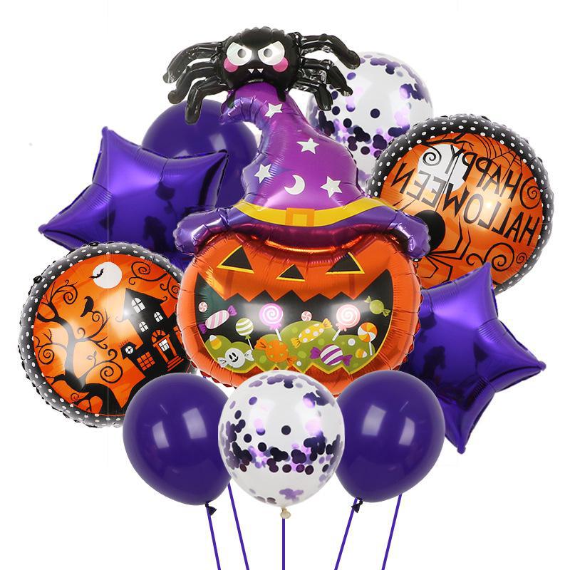 Halloween Pumpkin Cat Skull Ghost Aluminum Film Alien Latex Balloon Set Family Holiday Arrangement Gift