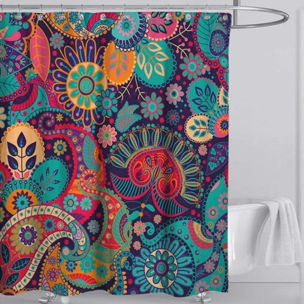 Badezimmer Deko Bunter Bohemia Druck Wasserdichter Duschvorhang 3D Exotische Vorhänge Sichtschutz Mit Haken