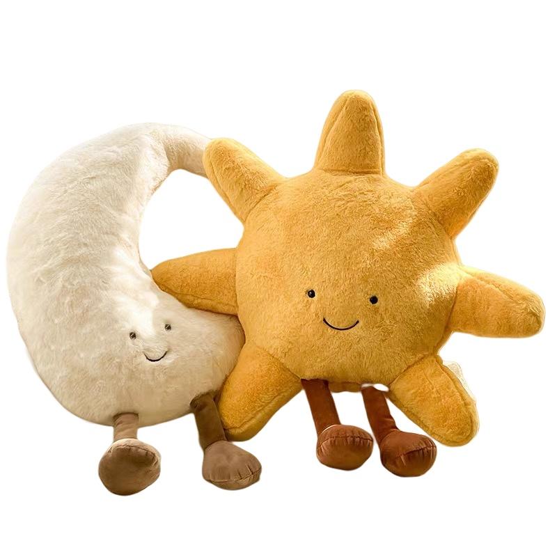 Nordic Smile Face Moon Yellow Sun Plushie Cushion Stuffed Cute Weather Plush Toy for Kid Bedroom Decor Sofa Throw Pillow