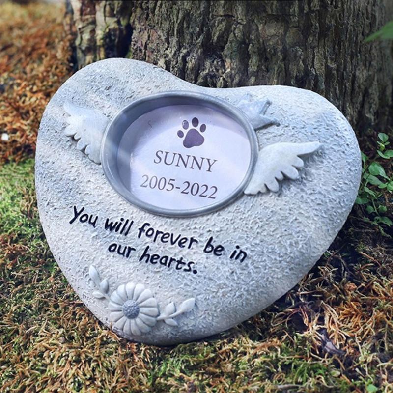 Resin Pet Memorial Tomestone Photo Frame Handcrafts Carved Sculpture Wall Desktop Garden Yard Loss Cats Dog Plaque