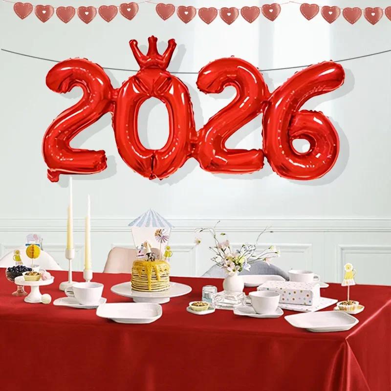 2026 Gold Red Crown Foil Number Balloons for 2026 New Year Eve Party Decoration Supplies 2026 Graduation Navidad Christmas Decor