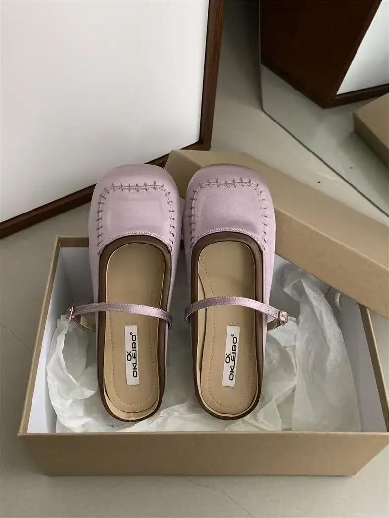 

Туфли на плоской подошве женские тапочки повседневные туфли-мюли дизайнерские брендовые сандалии женские летние туфли с открытой пяткой платье шлепанцы удобные шлепанцы Mujer 40