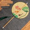 Retro Bamboo Waist Fan, Chinese Style Hanfu Round Fan, Rollable Round Fan, Hand-Printed Bamboo Silk, Convenient Waist-Hanging Fan