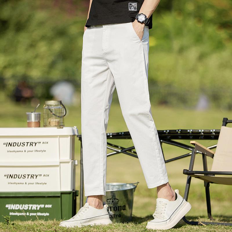 

Укороченные брюки Мужские летние брюки Белые 9/10 Тонкие Хлопковые Повседневные брюки Молодые мужчины 38