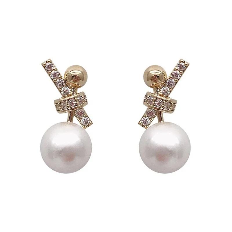 PONYKISS  Sterling Silver Zircon Pearl Bowknot Stud Earring for Women Minimalist Cute Fine  Korean Version Accessories