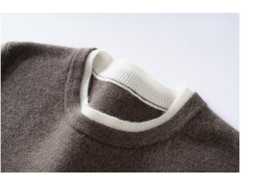 Women's Contrast Color Fake Two-Piece Cashmere Knit Sweater - Loose Fit, Round Neck, Autumn Winter Top