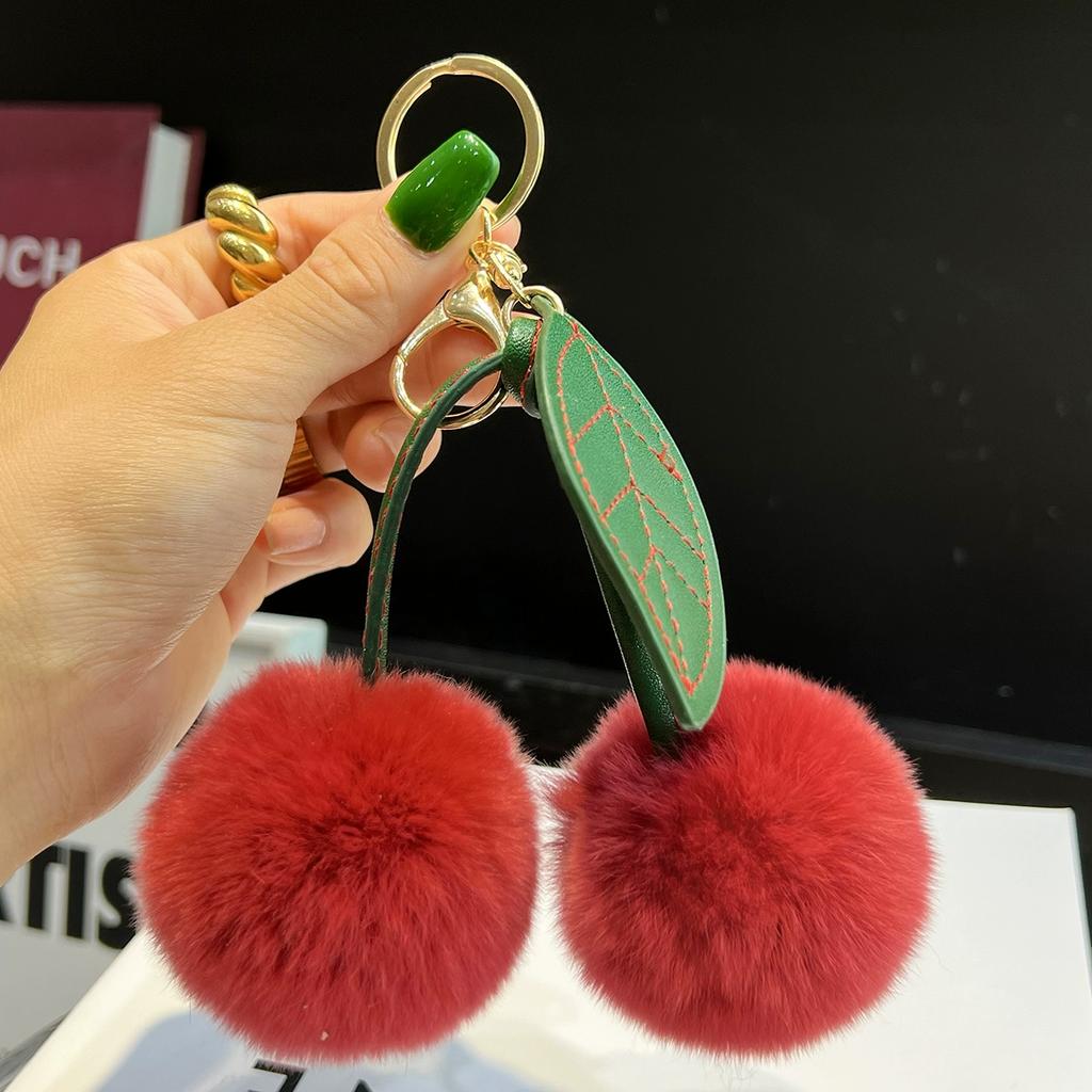 Echtes Rexkaninchenfell Kirsch Auto Schlüsselanhänger Anhänger Internet-Berühmtheiten Ins Niedlicher Pompon Taschenanhänger Geburtstagsgeschenk