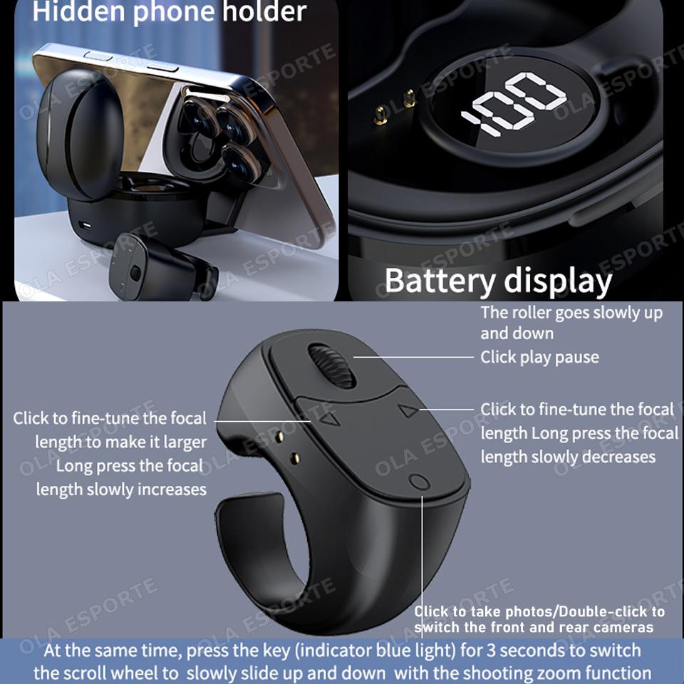 Roller Fingertip Ring Remote Control Wireless Bluetooth Mobile Selfie Mice Video Automatic Page Turner Browsing Smart Ring New