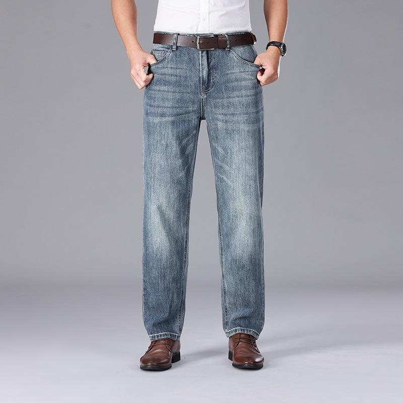 New Summer Thin Jeans for Men's Middle-aged Business High-waist Pants Loose Ice Silk Pants