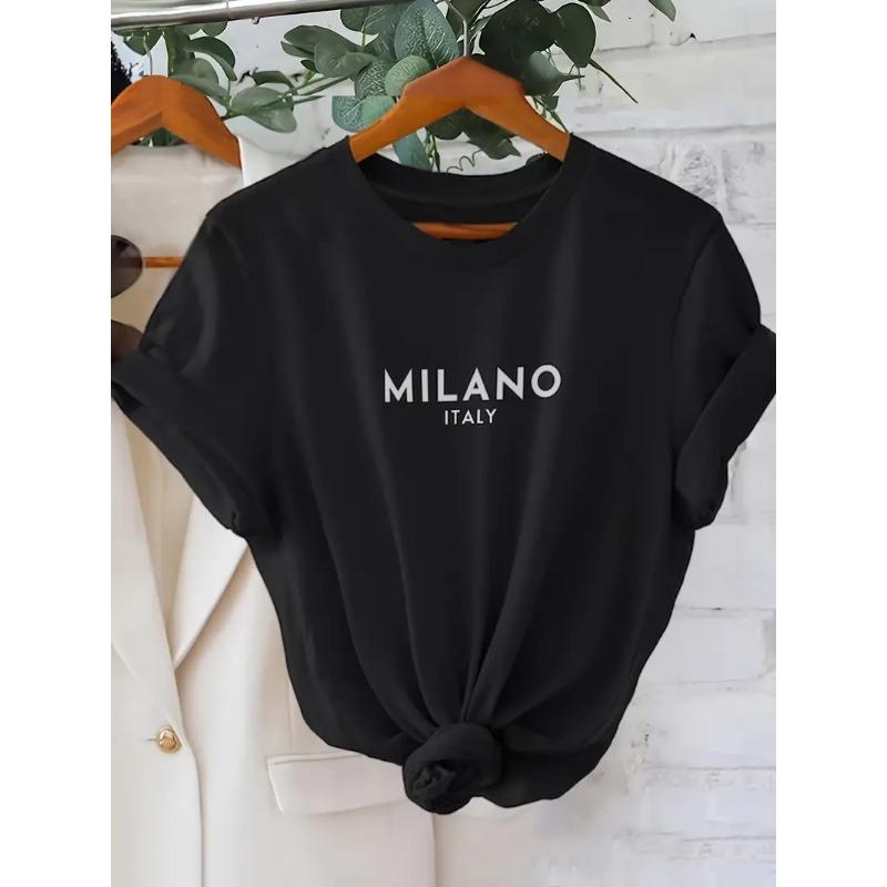 Fashion T Shirt Milano Letter Print T-shirt Casual Crew Neck Short Sleeve Top Tee Spring Summer XXXL чёрный