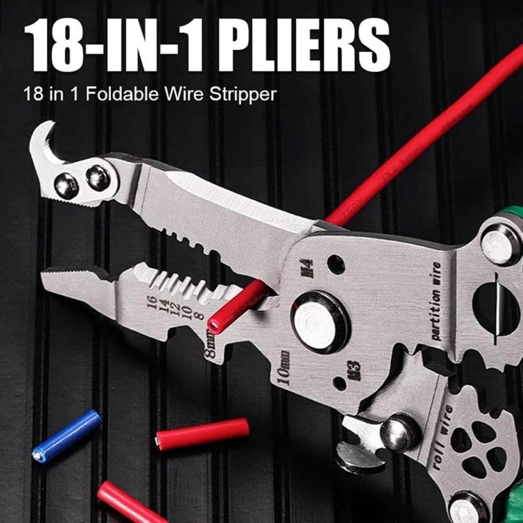 18 In 1 Wire Stripper Foldable, Multifunctional Folding Wire Stripper-Professional Electrician Tool for Cutting and Pulling Wires Cable Scissors,