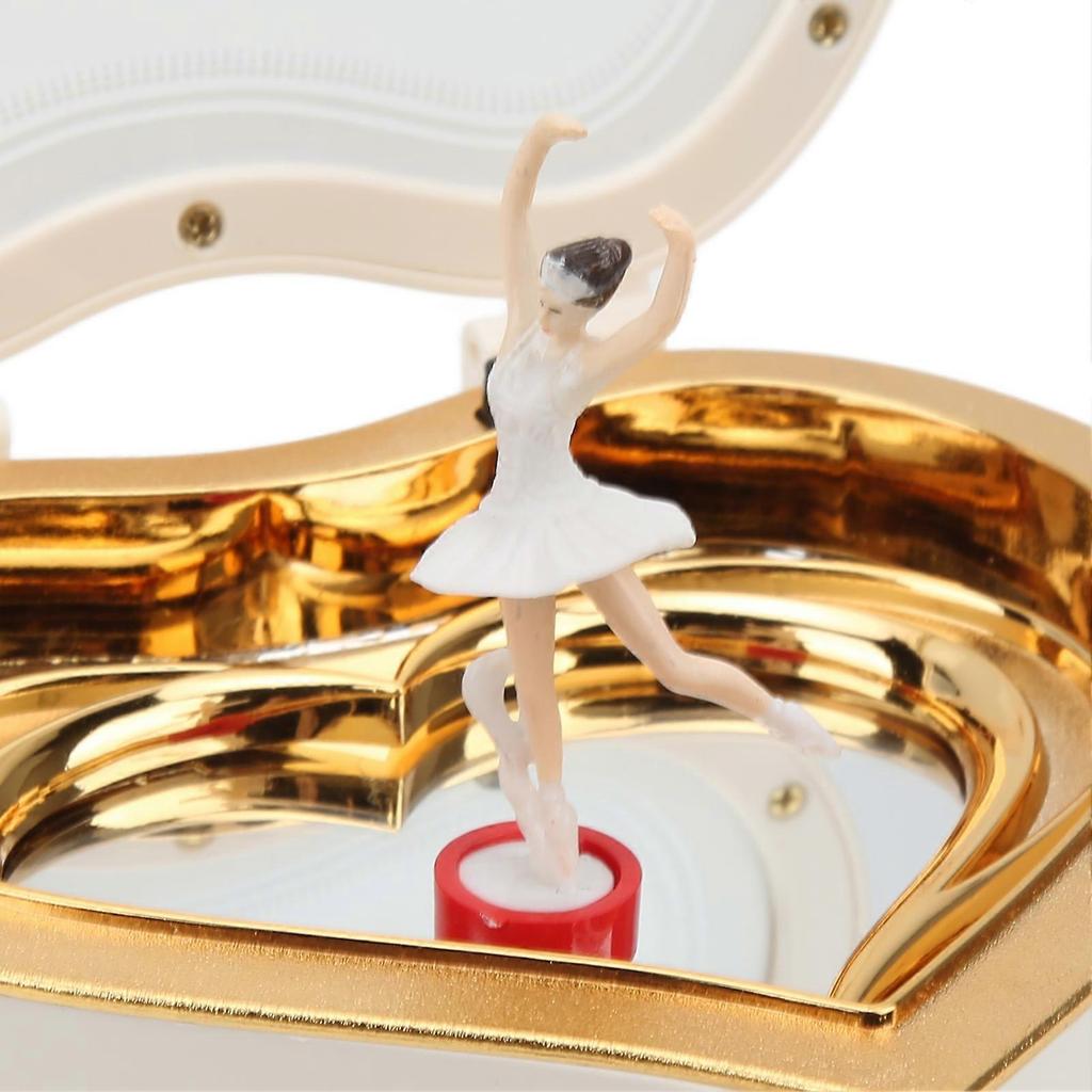 Music Box Heart Shaped Mini Dancing Girl White Cute Alice Song Exquisite Workmanship Jewel Case for Giving Gifts