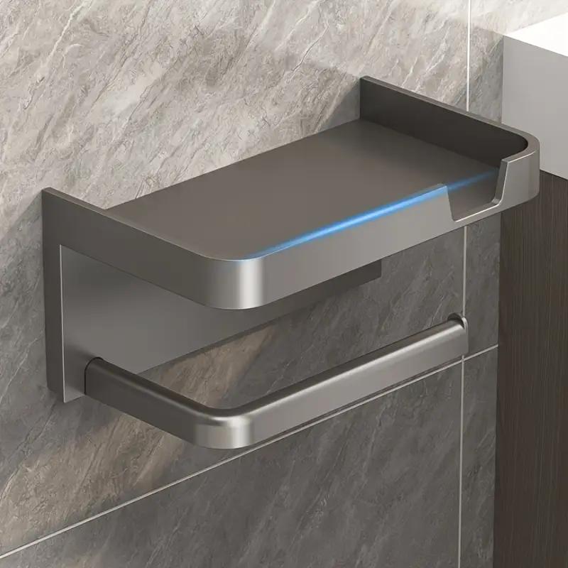 1 Pack Wall-Mounted No-Drill Toilet Paper Holder with Shelf and Phone Holder, Polypropylene Material, Bathroom Tissue Roll Dispe