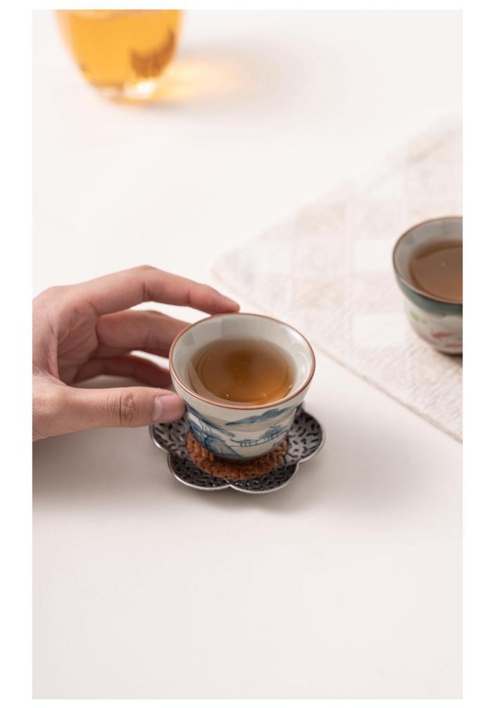 Fulu Ge Kiln Hand-painted Ceramic Gongfu Teacup Set with Gift Box and Custom Logo
