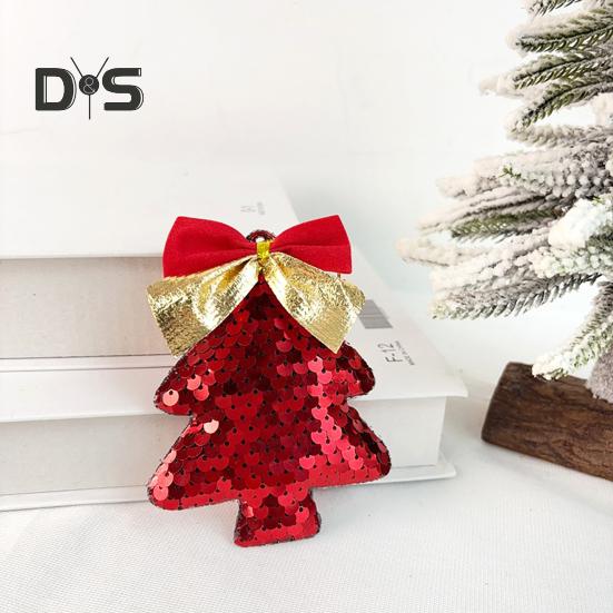 6Pcs Christmas Tree Ornaments Tree Shape Sequin Pendant with Bow for Christmas Trees Walls Doors Parties Wedding Decor