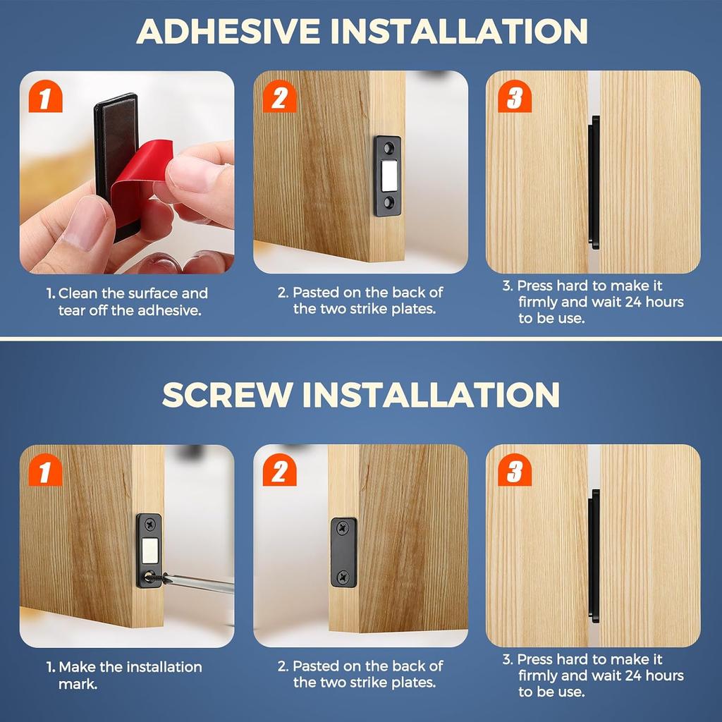 Ultra-Thin Magnetic Door Catch Self Adhesive Drawer Latch Metal Magnet Latches Cupboard Cabinet Door Closed Catches with Screw