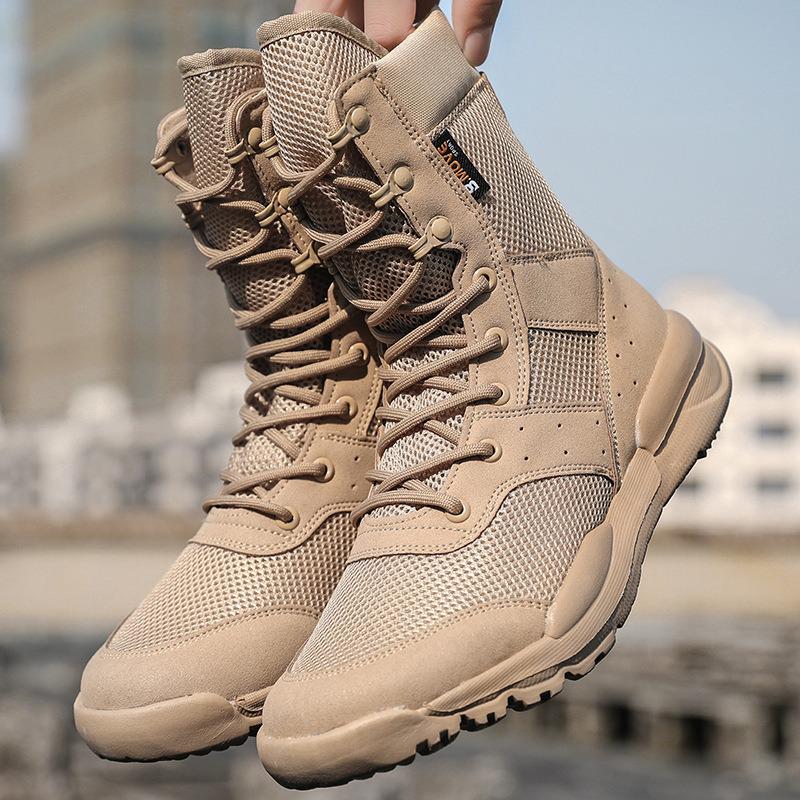 Men's Lightweight Breathable High-Top Desert Combat Boots for Outdoor Military Use