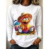 Autumn Women's Fashionable Comfortable Creative Fun Colorful Animal 3d Printing T-shirt Soft Breathable Round Neck Long Sleeved T-shirt