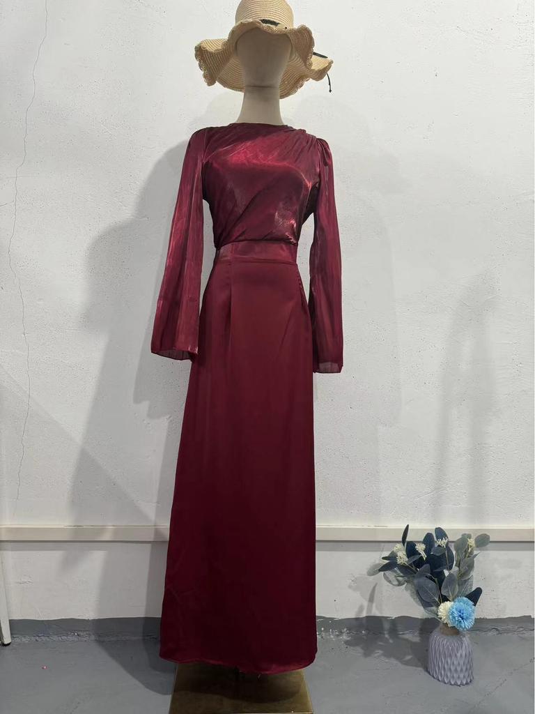 2024 Elegantes einfarbiges gerafftes Bodycon-Kleid mit taillenbetontem Design und langen Ärmeln