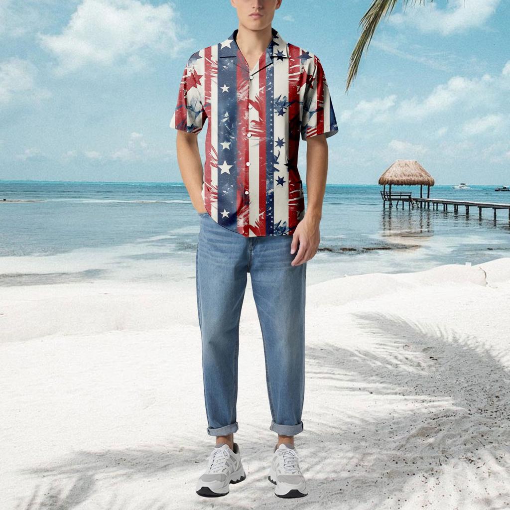 Herren Lässiges Lockeres Kurzarmhemd Mode Bedrucktes Hemd Top