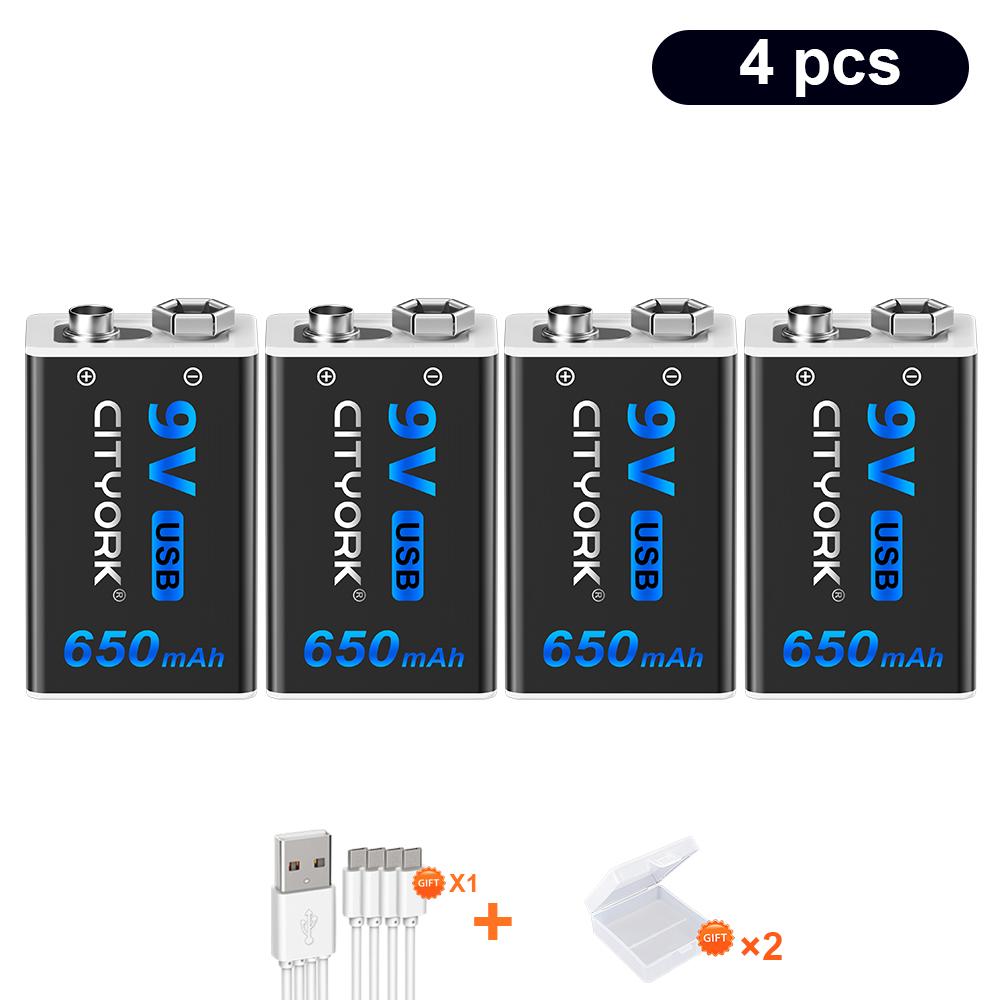 Batteria ricaricabile USB 9V 9V 1200mAh 6F22 Batteria agli ioni di litio Batterie USB per multimetro Metal Detector chitarra elettrica