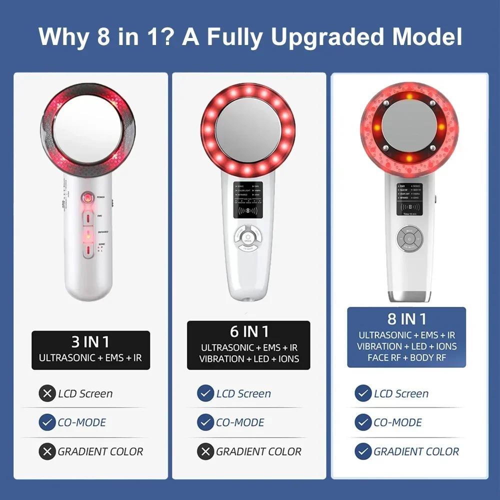 8 IN 1 Ultrasound Cavitation Machine Body Slimming Vibrating Massager Anti-Cellulite Fat Burner Facial RF Infrared EMS LED Light