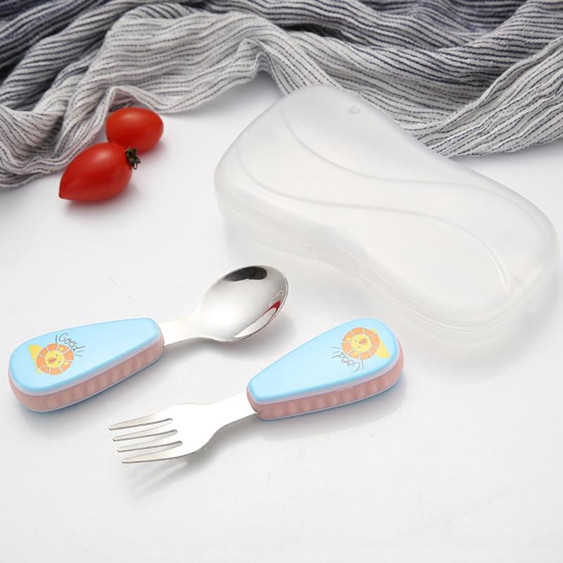 2-Piece Children Cutlery Set with Box, 304 Stainless Steel Spoon Forks Set, Portable Kids Dinnerware Set