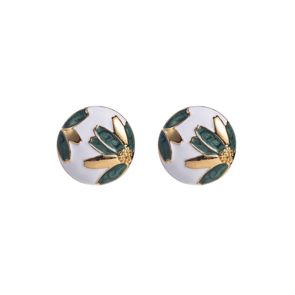 European-American Summer Floral Pattern Drop Oil Alloy Stud Earrings - Women's Fashion Round Flower Design