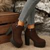 Elegant Super High Heel Boots for Women Thick Heel Chunky Platform Ankle Boots Woman Side Zipper Plus Size Suede Botas Ladies