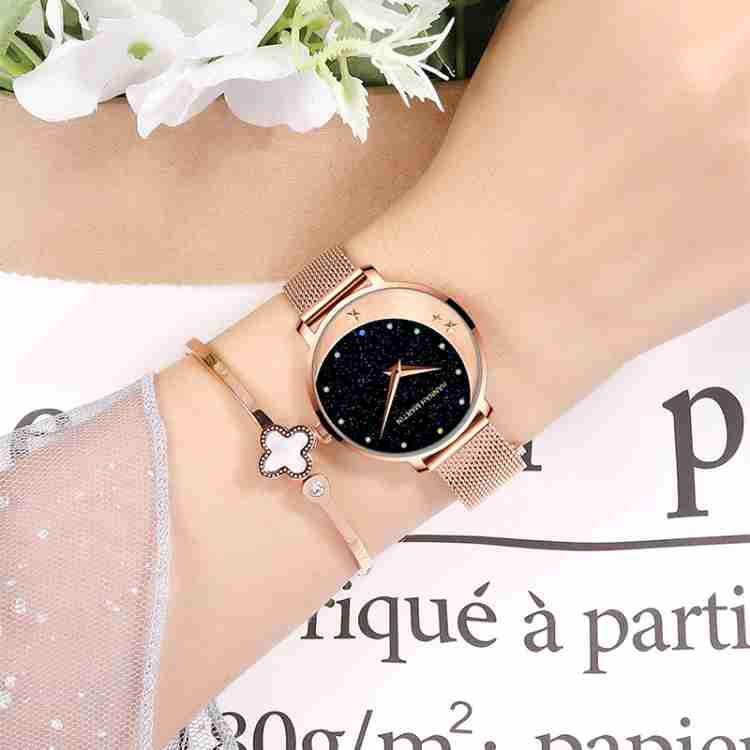 Luxury Women Wrist Watch Quartz Movement Wristwatch Moon Stars Night Flash Watches for Women