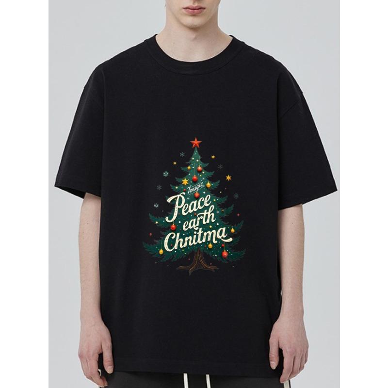 

Christmas T Shirt Black Peace Earth Christmas Tree Print Holiday Party Wear XXXXL чёрный