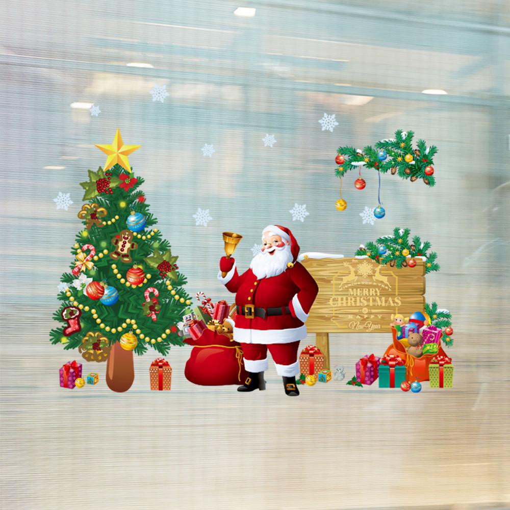 Christmas Wall Decal Pvc Removable Santa Claus And Tree For Holiday Decor And Living Room