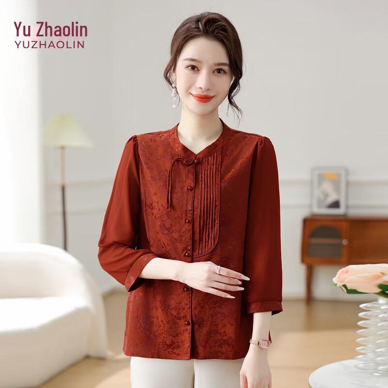 YUZHAOLIN Women s Chinese Style 3/4 Sleeve Blouse 5XL