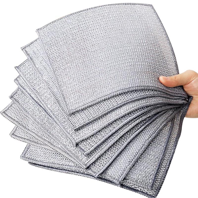 Non-Stick Steel Wool Dishcloth & Dual-Sided Cleaning Brush for Kitchenware
