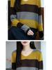 Women's Autumn V-Neck Color Block Striped Sweater - Soft, Loose, and Versatile