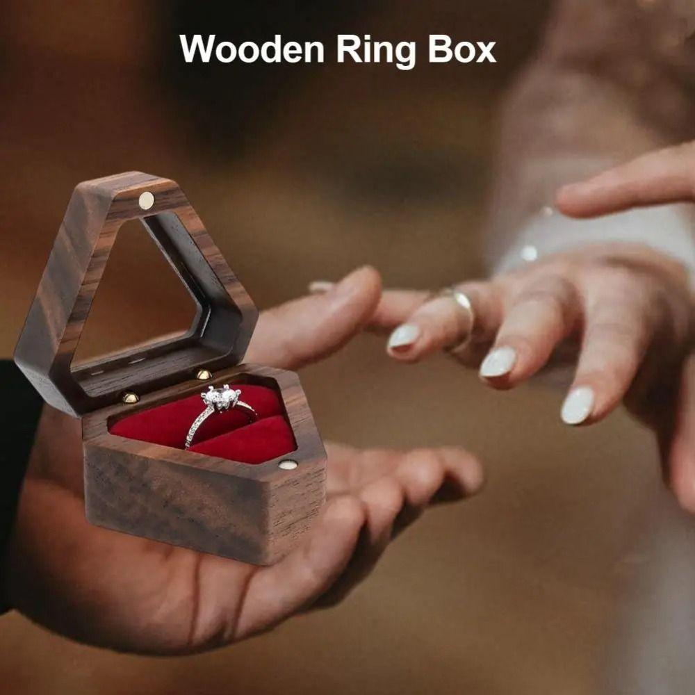 Single Slot Wedding Ring Box Wooden Gift Box Luxury Triangle Shape Box  Jewelry Storage
