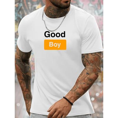 Europäische Größen GOOD BOY Bedrucktes Herren-T-Shirt - Lässiges Sportliches Kurzarm-Rundhals-Oberteil mit "GOOD BOY" Aufdruck