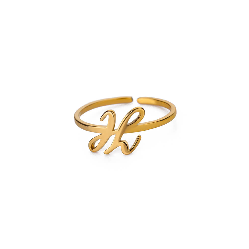 Stainless Steel Initial Letter Pendant Rings For Women Gold Color Trend A-Z Letter Finger Ring Aesthetic Wedding Jewelry Bijoux