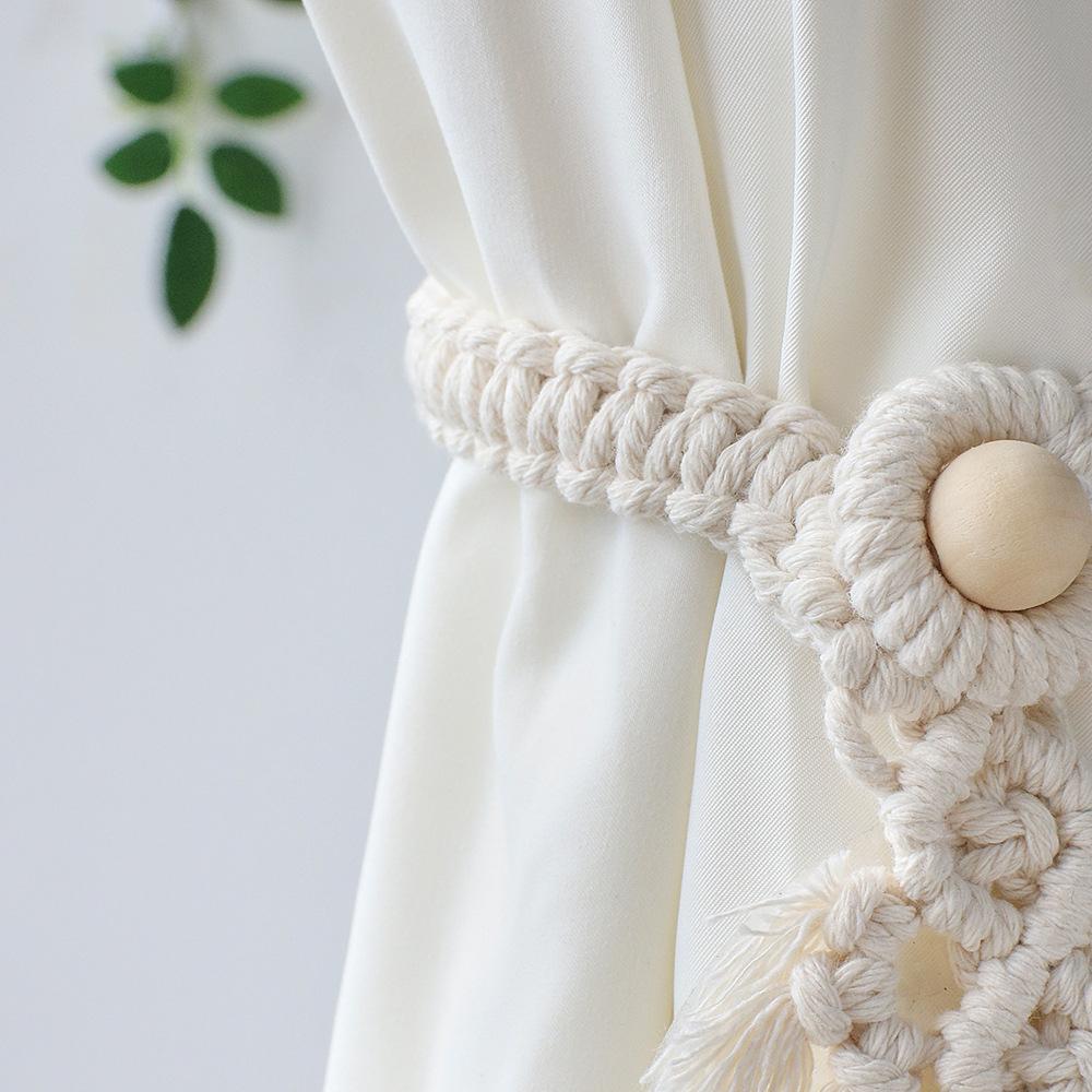 1PC Bohemian Woven Curtain Tie Rope Tie Rope Simple Tassel Leaf Wooden Bead Decoration Curtain Tie Rope Decoration