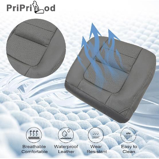 Priprilod Driver Side Bottom Perforated Microfiber Leather Replaement Seat Cover Gray Fit for Ford F250 F350 Lariat 2001