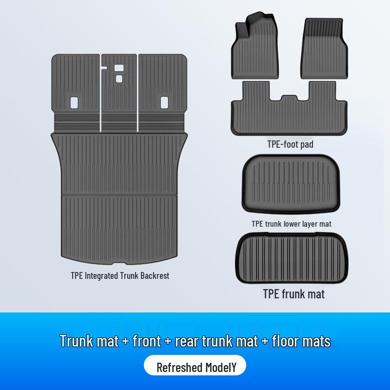 Tesla Model Y Trunk and Front TPE Mat Set - One-Piece Rear Tail Box Mat Accessory