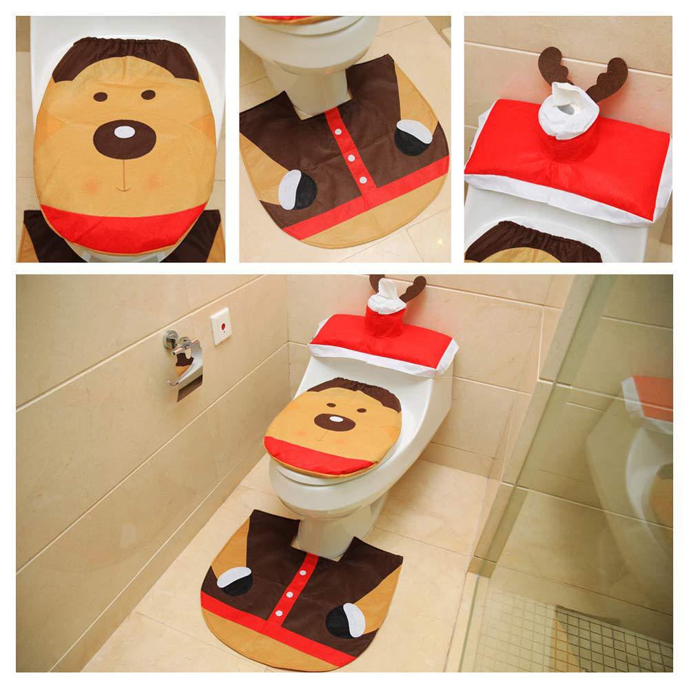 Christmas Snowman Toilet Set: Seat Cover, Floor Mat & Tank Lid Cover
