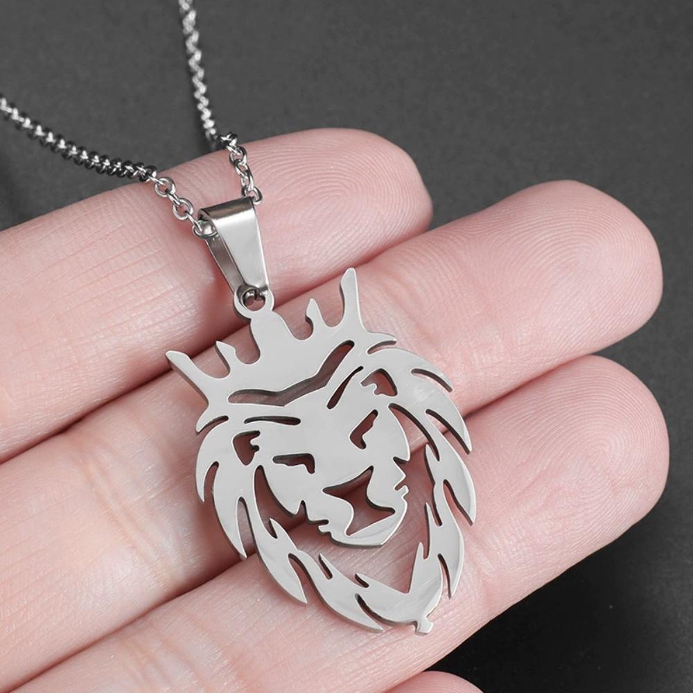Stainless Steel Hollow Lion Head Pendant Necklace Hip-Hop Trend Domineering Street Style Versatile Accessory Wholesale